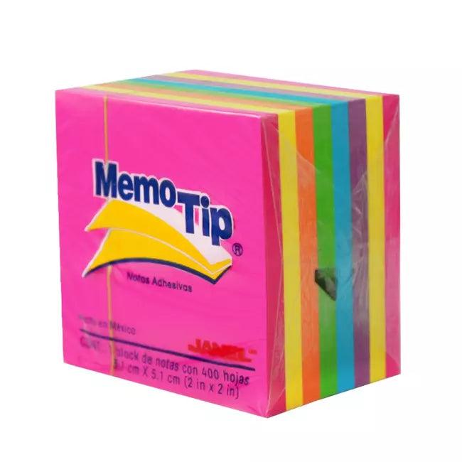 Nnotas Adhesivas Janel Memo Tip Mini Cubo 2"X2" Neon C/400