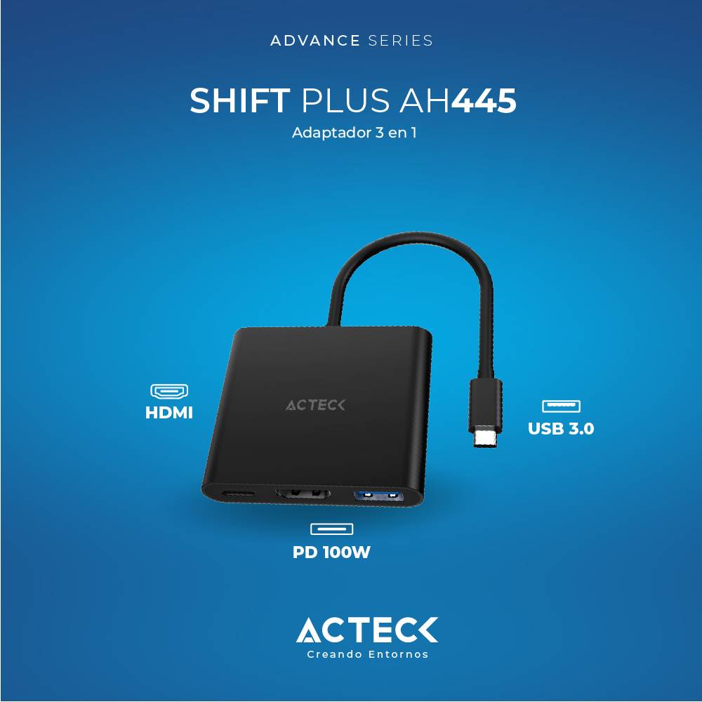 Adaptador 3 en 1 USB-C ACTECK AH445