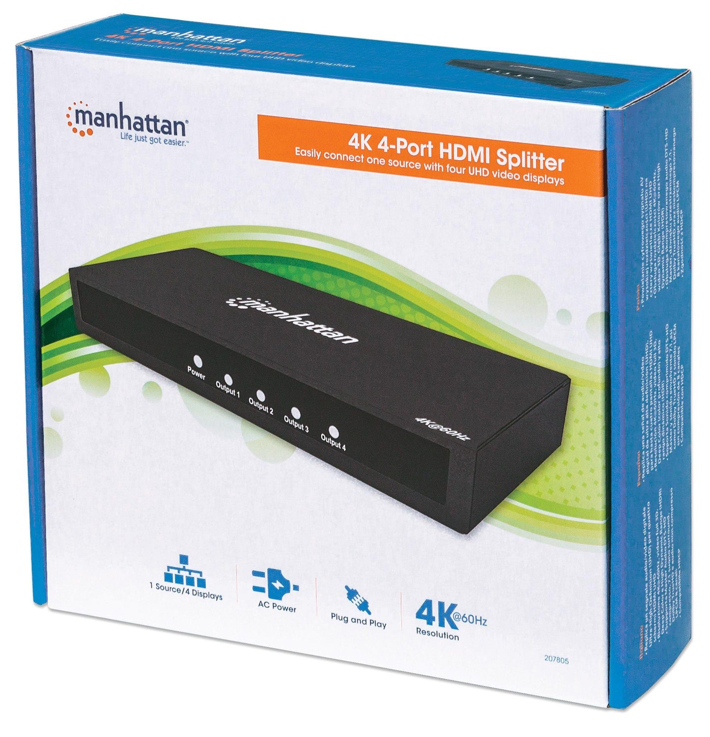 Video Splitter HDMI 4k@60Hz MANHATTAN 207805