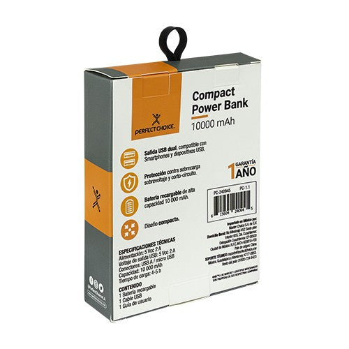 Power Bank 10000 MAH, conector USB A y micro PERFECT CHOICE PC-240945