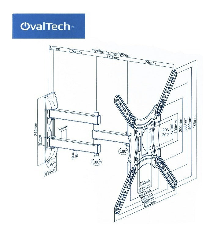 Soporte de Pared Movil para TV OVALTECH De 23