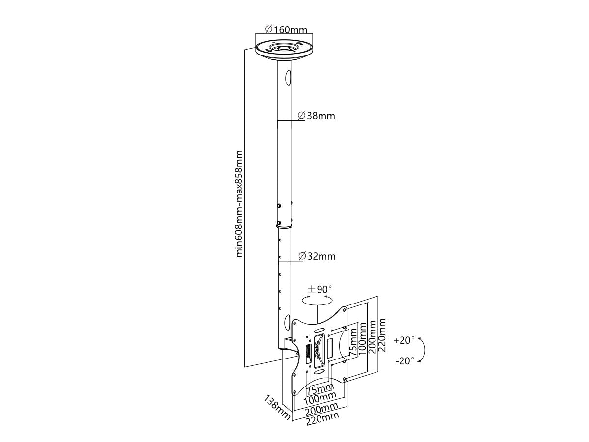 Soporte de Acero Para Televisor - Techo OVALTECH OVTV-C2342