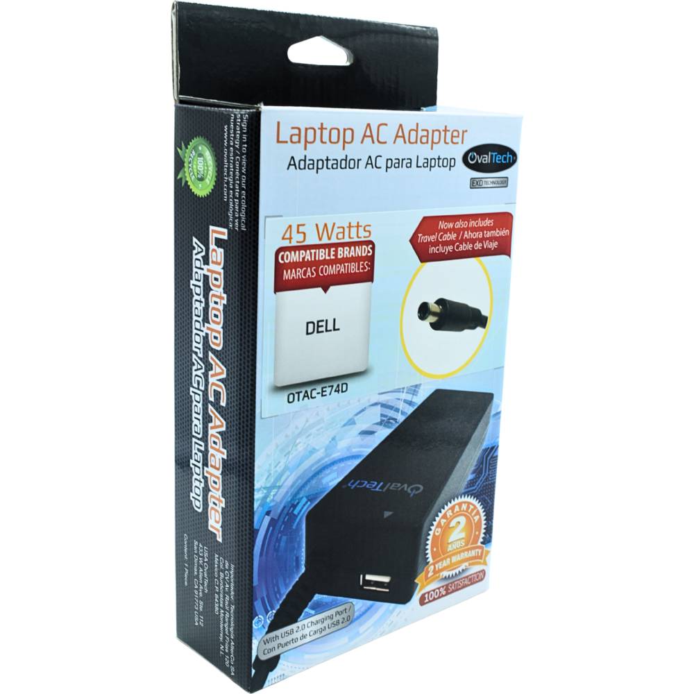 Adaptador de corriente para laptop OVALTECH 19.5V/2.31AH para DELL, Dell XPS 13 9343-4143 Notebook Dell XPS 13 L322X Ultrabook, Dell Ultrabook