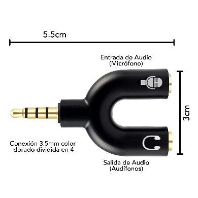 Adaptador Stereo 3.5 mm Macho a Dual 3.5 mm H BROBOTIX 181802-2