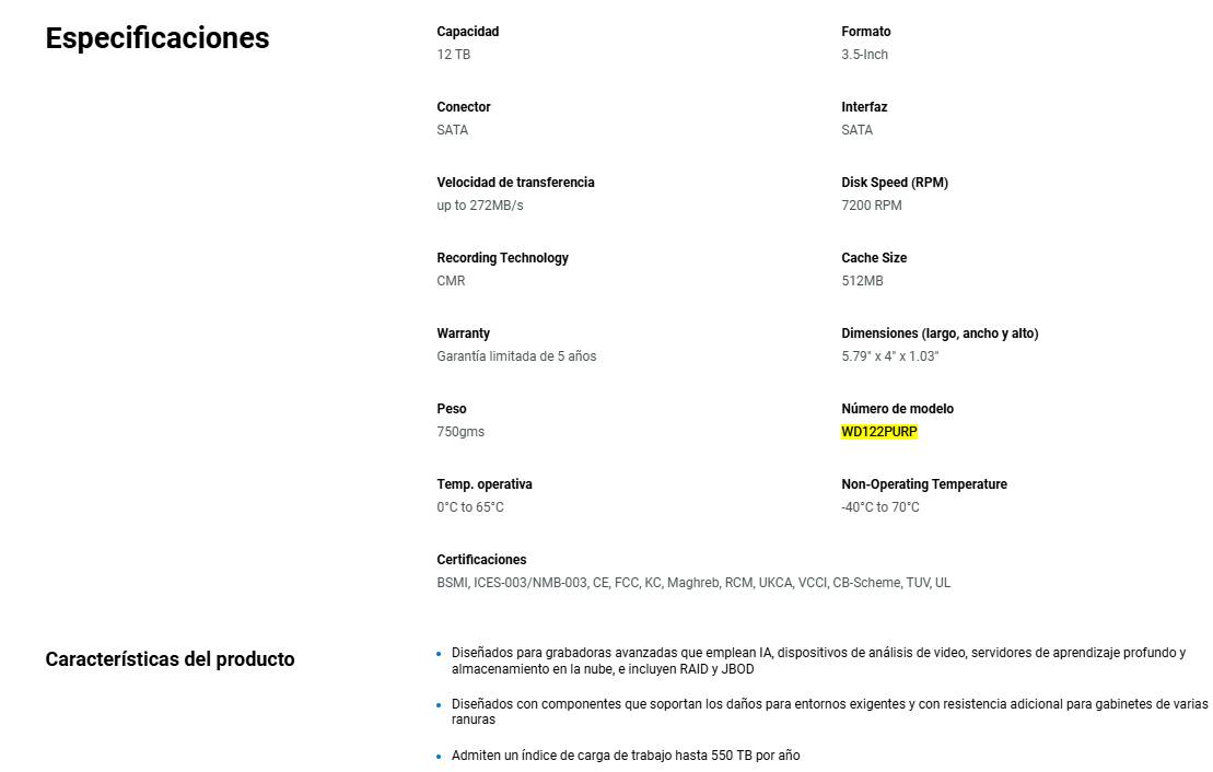 Disco Duro WESTERN DIGITAL WD122PURP