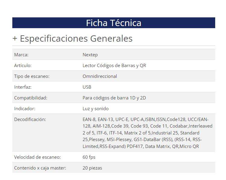 Lector de Códigos de Barra Nextep NE-505