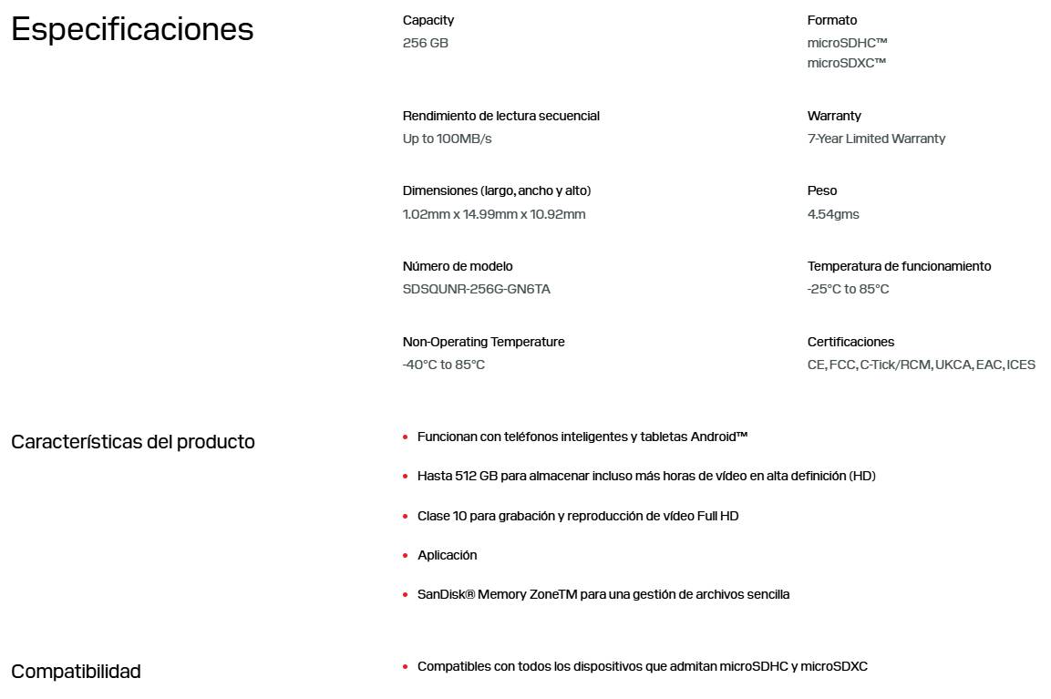 Micro SD SANDISK SDSQUNR-256G-GN6TA