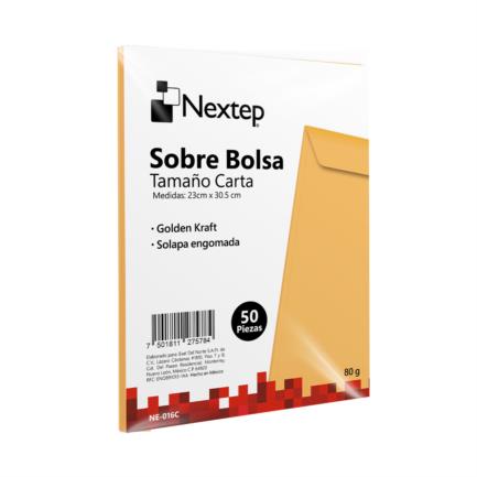 Sobre Bolsa Nextep Económico Tamaño Carta Solapa Engomada Paquete c/50 NE-016C