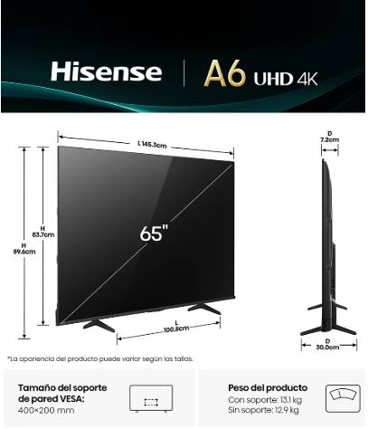 Televisiones Hisense 65A65NV