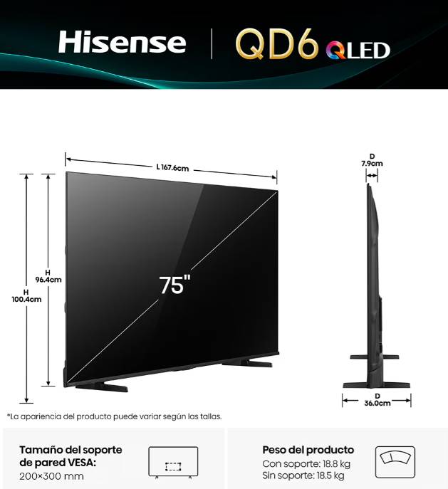 Televisiones Hisense 75QD6QV