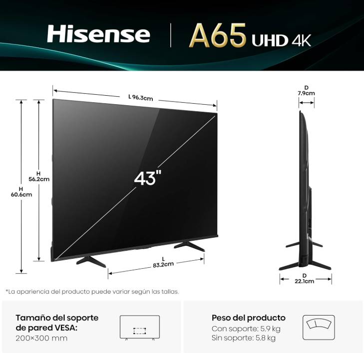Televisiones Hisense 43A65NV