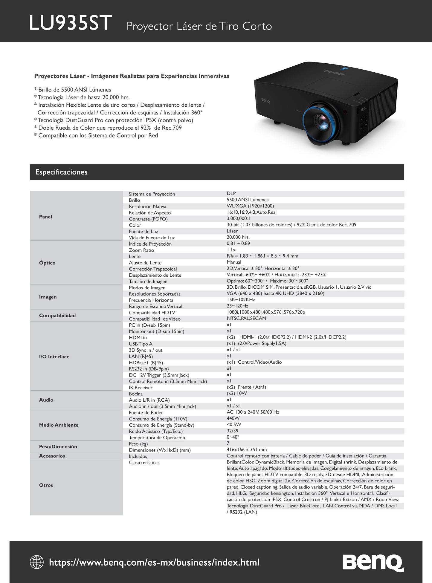 Proyector BENQ LU935ST