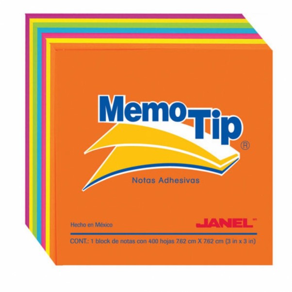 Notas Adhesivas Janel Memo Tip 54N 3"X3" Cubo Neón C/400
