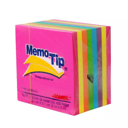Nnotas Adhesivas Janel Memo Tip Mini Cubo 2"X2" Neon C/400