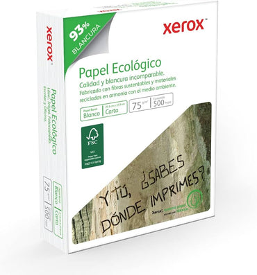 Papel Cortado Xerox Bond Ecológico Carta Verde 75gr 93% Blancura C/5000 Hojas