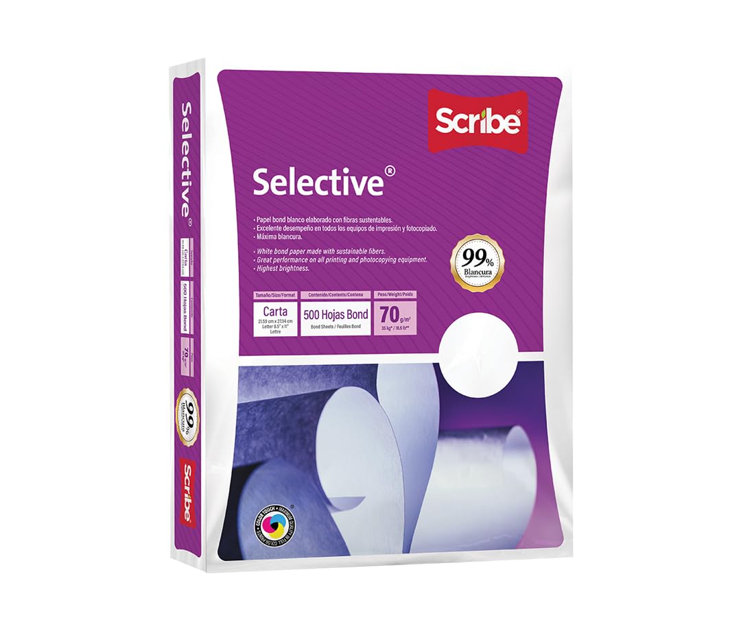 Papel Cortado Scribe Selective Carta 99% Blancura 70gr Caja C/5000 Hojas