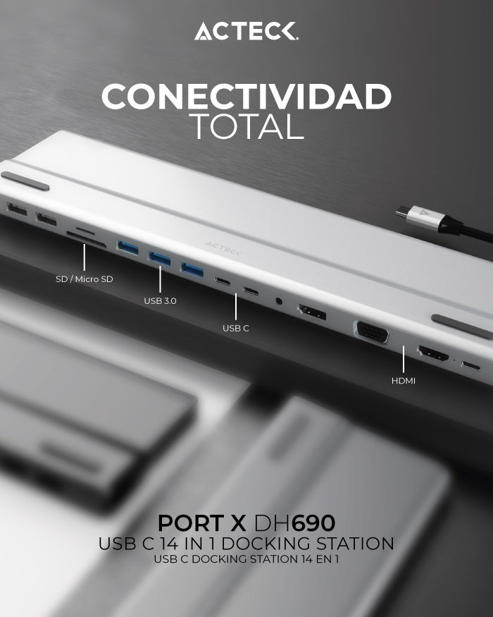 Docking Station USB C 14 en 1 PORT X DH690 ACTECK AC-932950