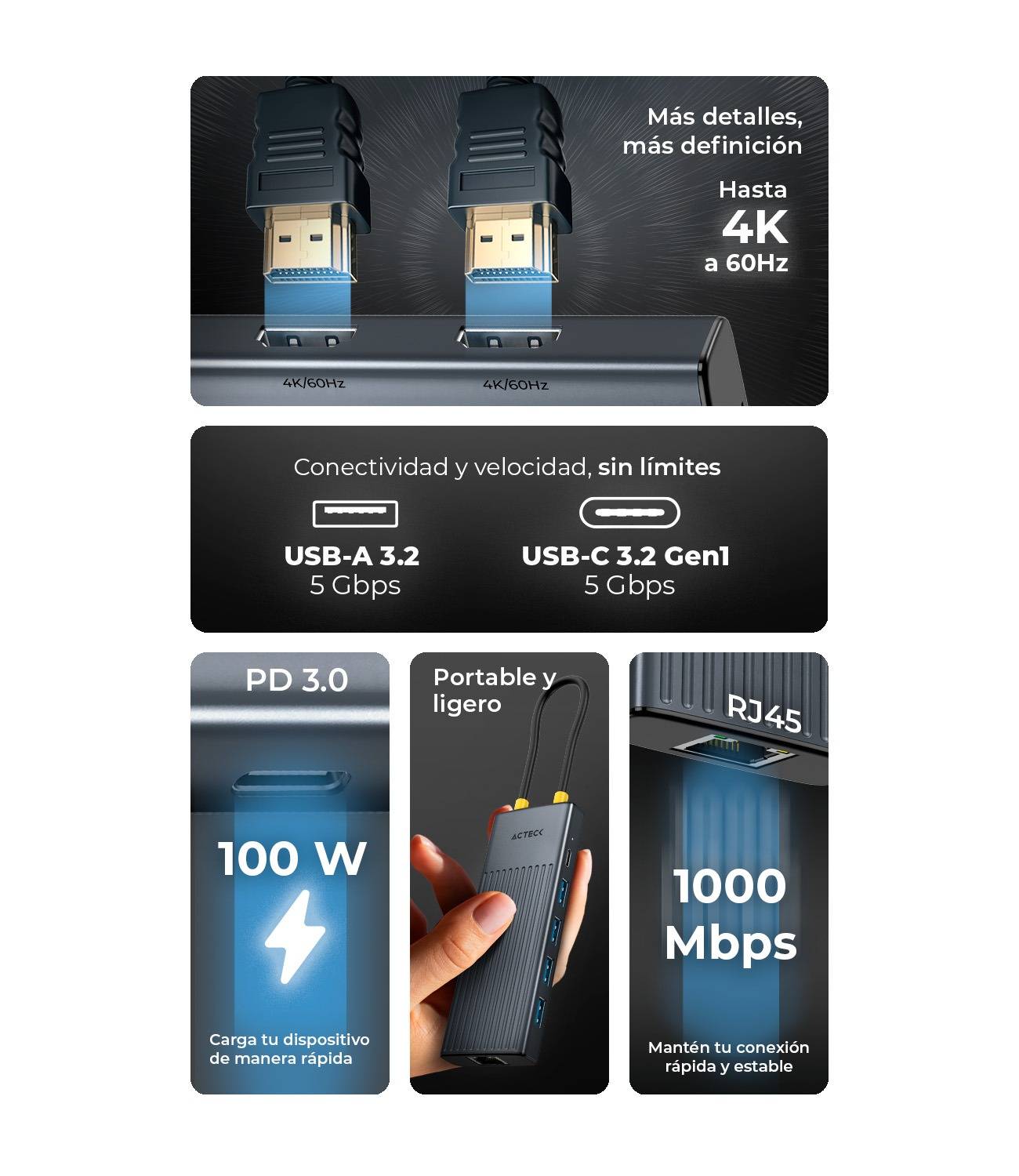 Concentradores Hub ACTECK NEXUS DOCK PRO HN940