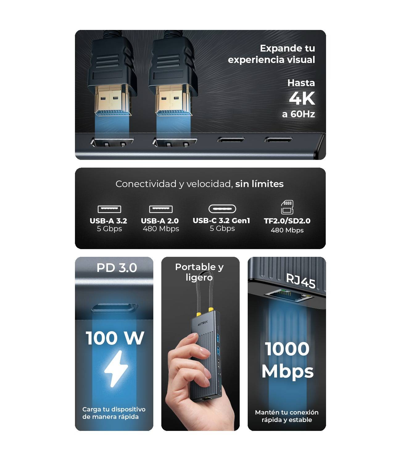 Concentradores Hub ACTECK NEXUS DOCK ULTRA HN950