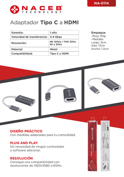 Adaptador Tipo C a HDM Naceb Technology NA-0114