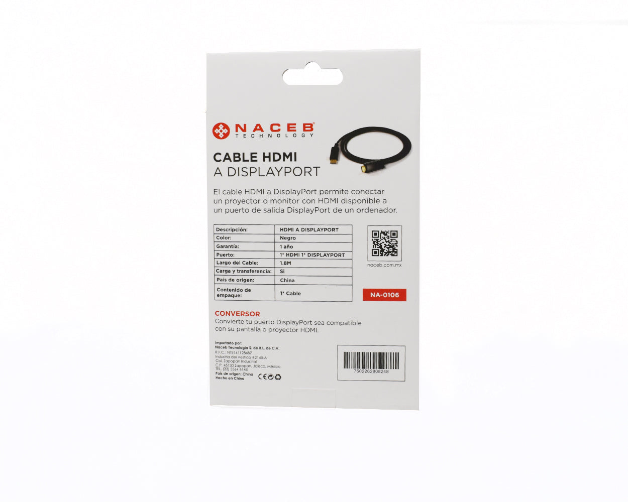 Adaptador HDMI a DisplayPort Naceb Technology NA-0106