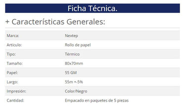 Rollo de papel térmico Nextep NE-529