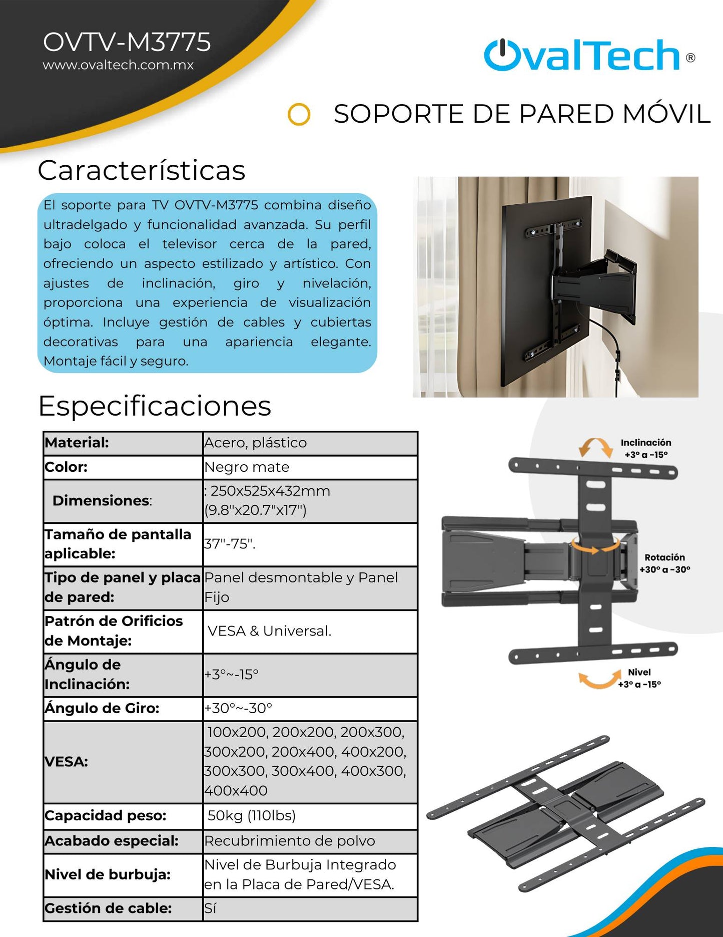 Soporte para TV OVALTECH OVTV-M3775