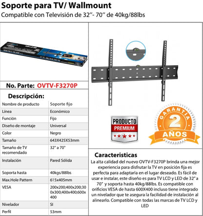 Soporte de Pared FIJO para TV OVALTECH OVTV-F3270P