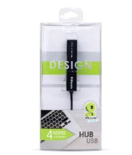 Hub USB V2.0, Compacto, 4 Puertos, Negro  BROBOTIX 497677