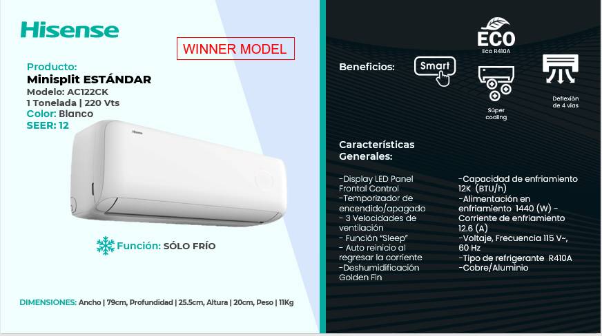 Minisplit Hisense AC122CK