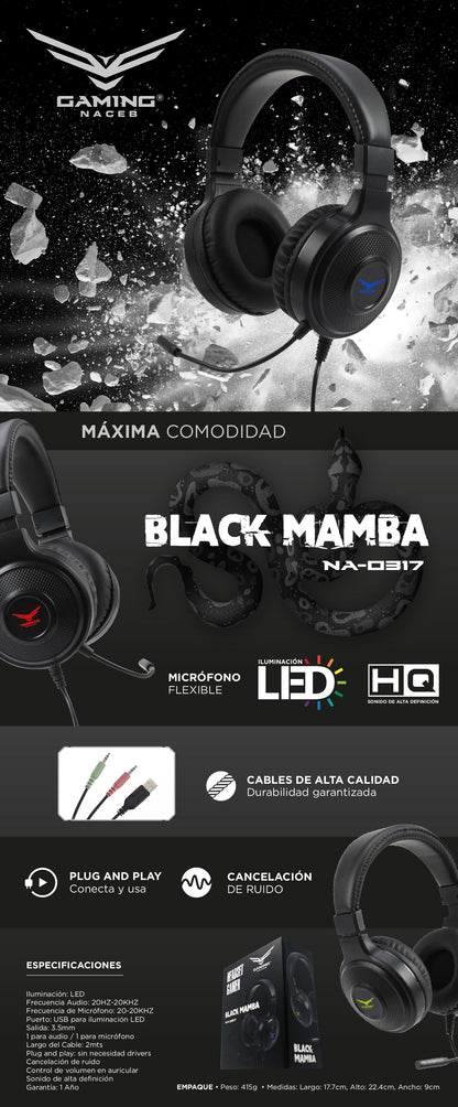 Diadema Gamer NACEB Black Mamba Naceb Technology NA-0317