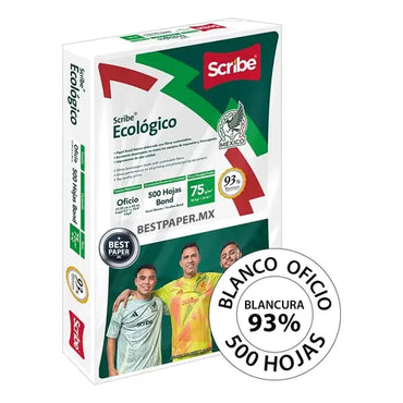 Papel Cortado Scribe Ecológico Oficio 93% de Blancura 75gr Caja C/5000 Hojas