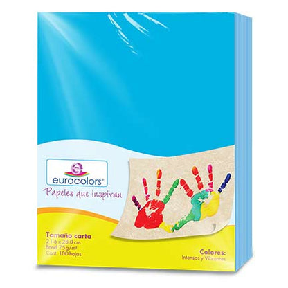 Papel Cortado Eurocolors Carta Azul Celeste C/100