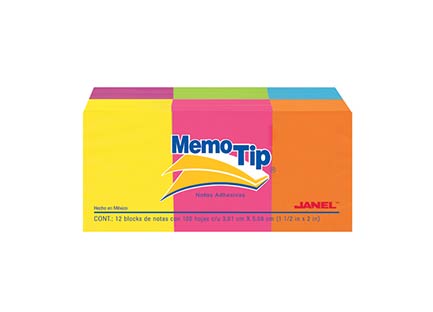 NOTAS ADHESIVAS JANEL NEON 1.5"X2" 12 BLOCKS 100H C/U