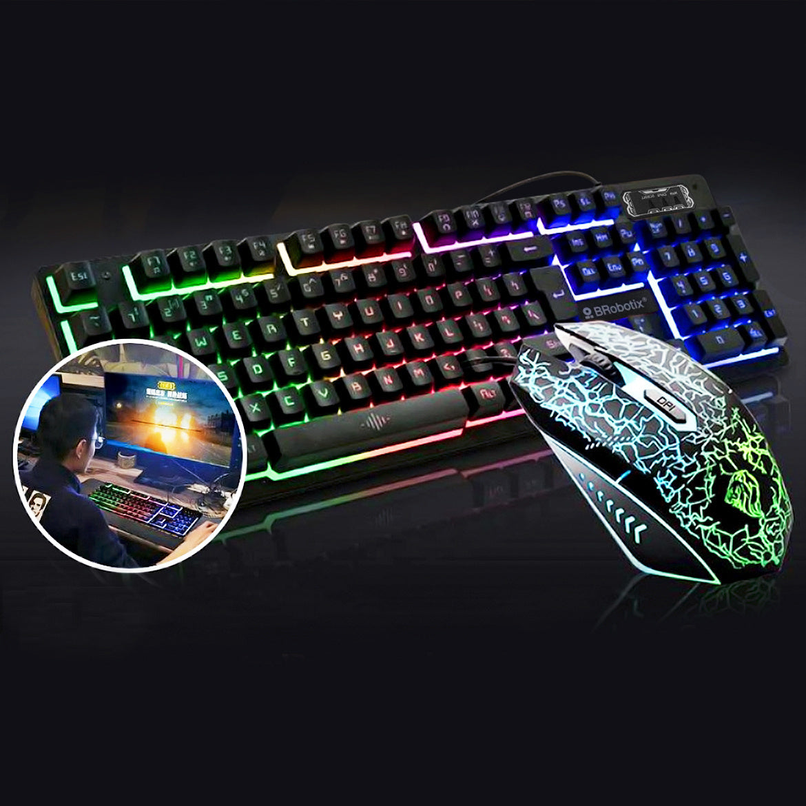 Teclado y Mouse USB RGB Negro BROBOTIX 458977