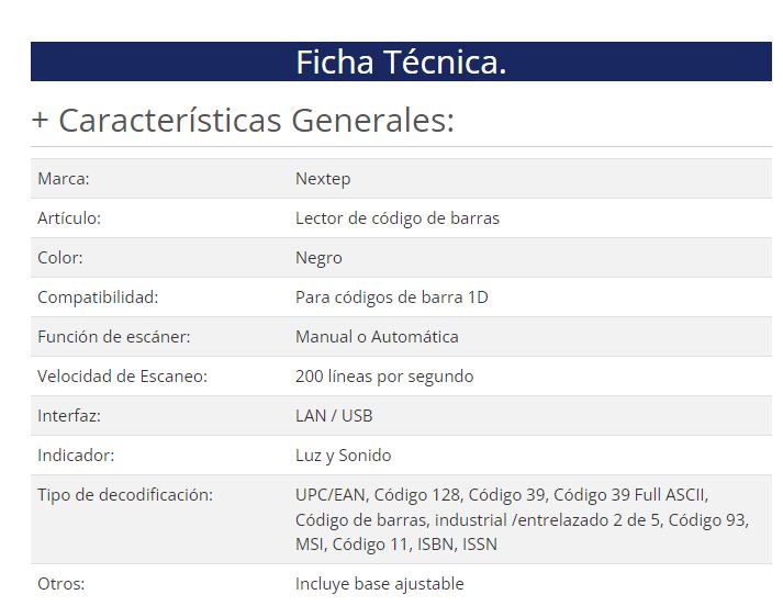 Lector de Códigos de Barra Nextep NE-500