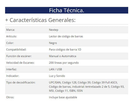 Lector de Códigos de Barra Nextep NE-500