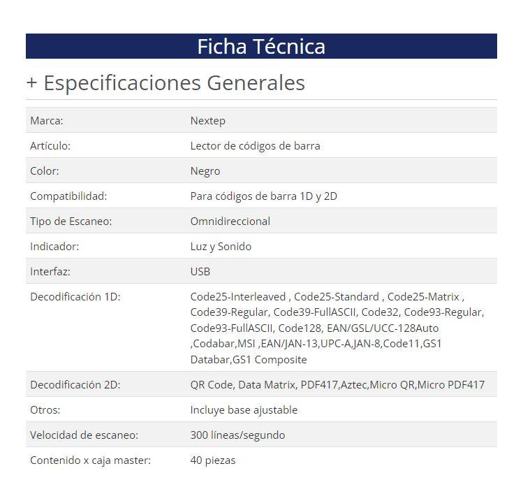 Lector de Código de Barras Nextep NE-503