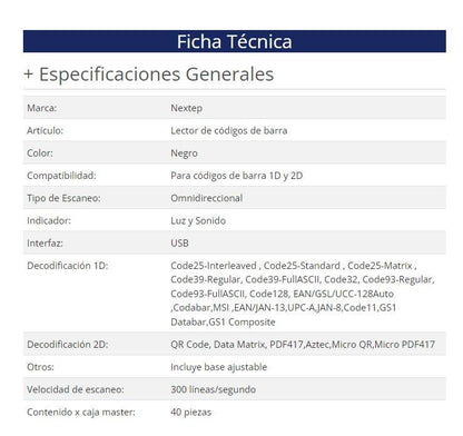 Lector de Código de Barras Nextep NE-503