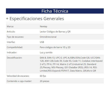 Lector de Códigos de Barra  Nextep NE-505