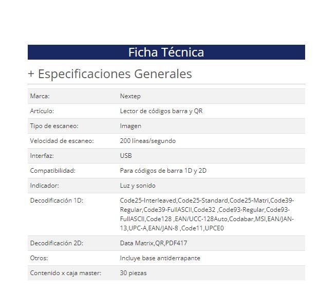 Lector de Código de Barras y QR  Nextep NE-505H