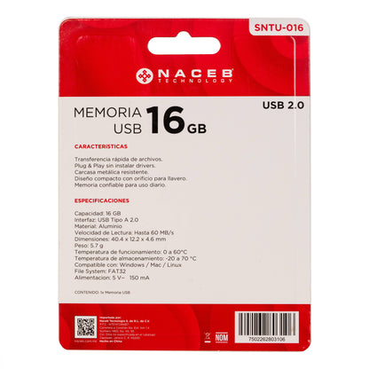 Memoria USB Naceb Technology USB-U106-20-16GB