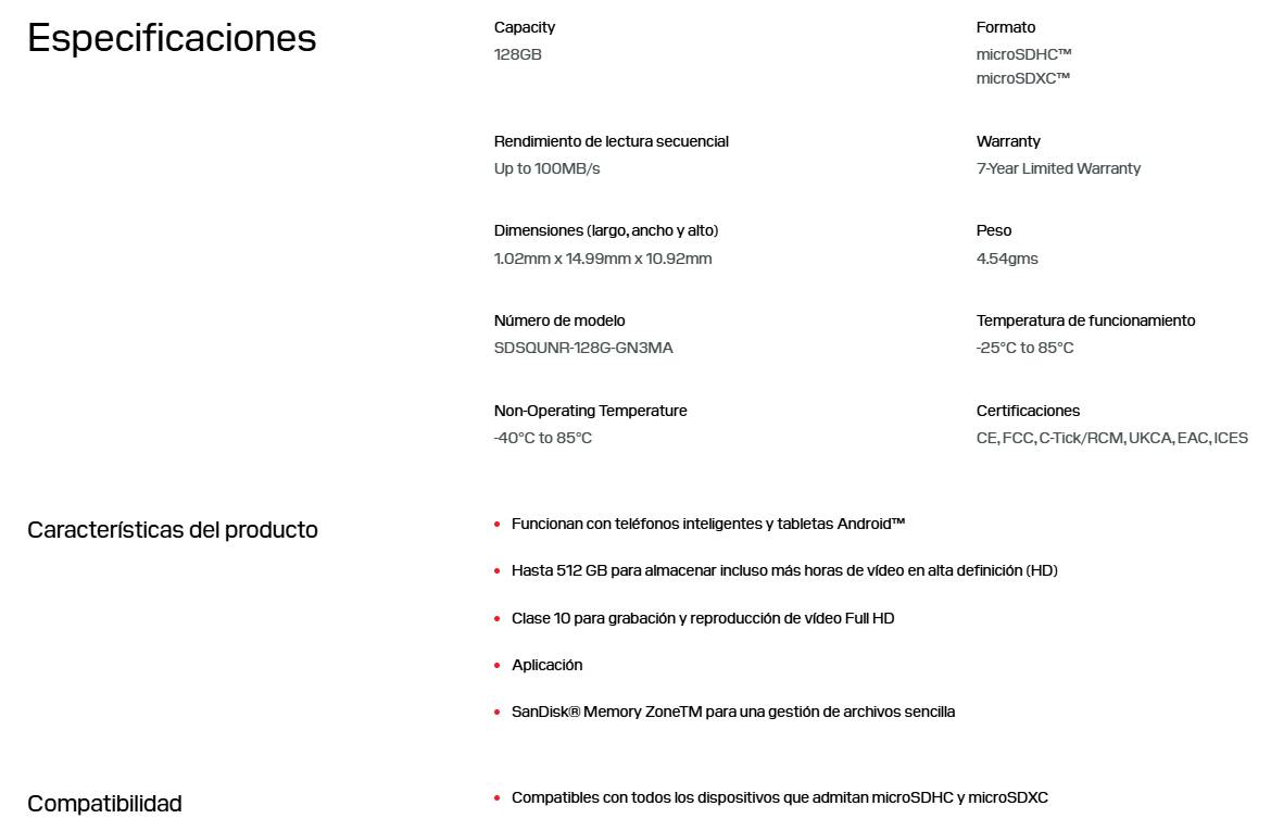 Memoria Flash  SANDISK SDSQUNR-128G-GN3MA