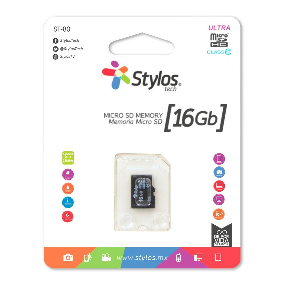 Memoria Micro SD 16GB Stylos STMSDS2B