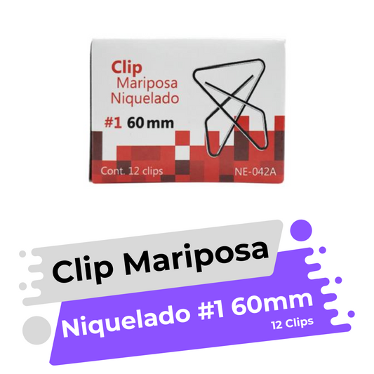 Clip Mariposa Nextep Niquelado #1 60mm 12 Clips