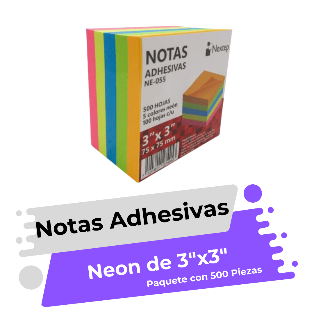 Notas Adhesivas Nextep 3x3 Neón 5 Bloques 500 Hojas