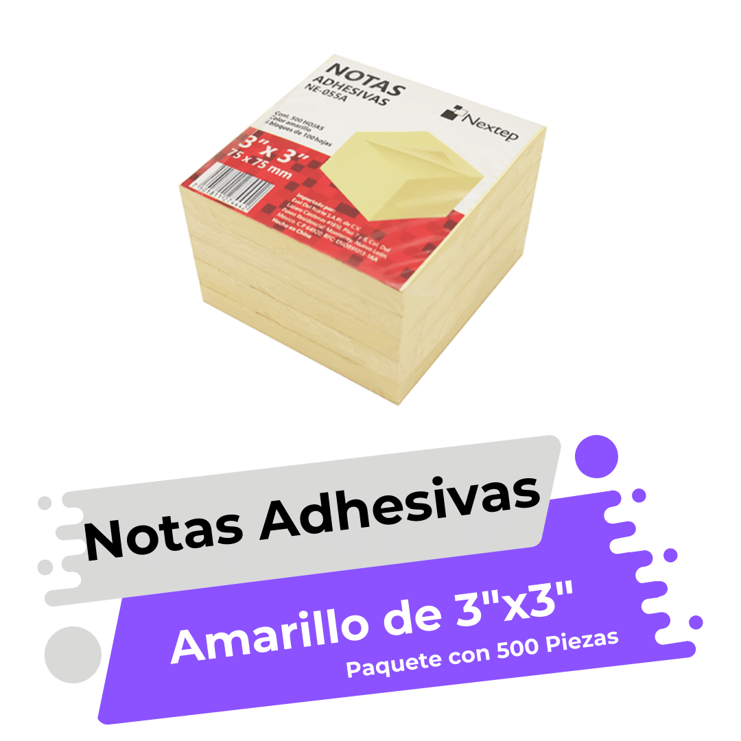 Notas Adhesivas Nextep 3x3 Amarillo 5 Bloques 500 Hojas