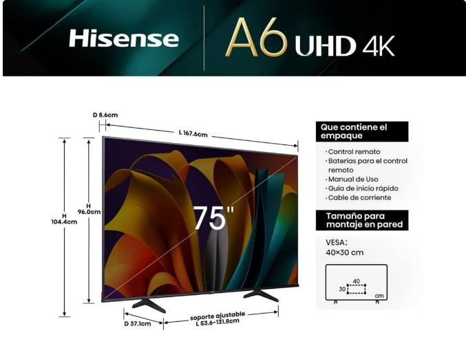 Televisión Hisense 75A6N de 75"