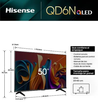 Televisión Hisense Smart TV de 50" 50QD6N