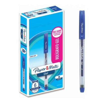 Bolígrafo Gel Papermate Eco Barril Redondo Punto Fino Color Azul C/6 Pzas